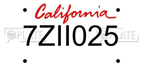 7ZII025 California License Plate