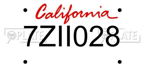 7ZII028 California License Plate