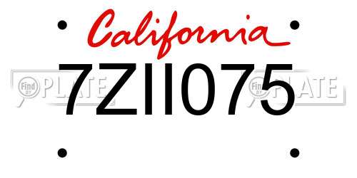 7ZII075 California License Plate