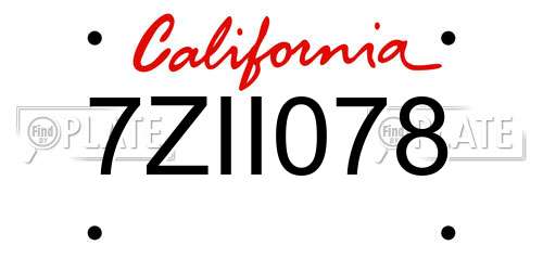 7ZII078 California License Plate