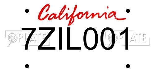 7ZIL001 California License Plate