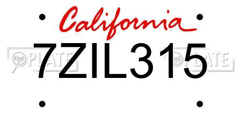 7ZIL315 California License Plate