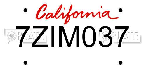 7ZIM037 California License Plate