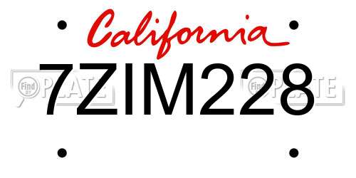 7ZIM228 California License Plate