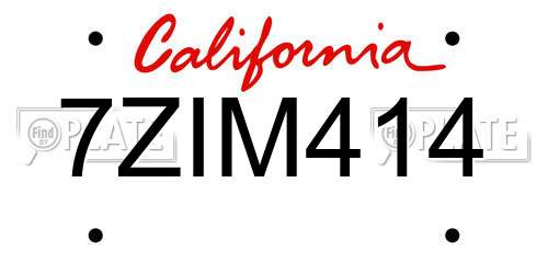 7ZIM414 California License Plate