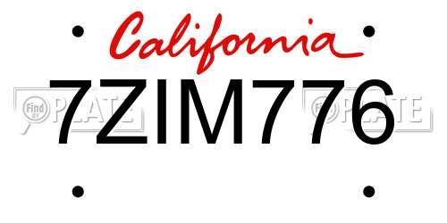 7ZIM776 California License Plate