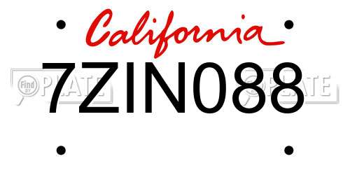 7ZIN088 California License Plate