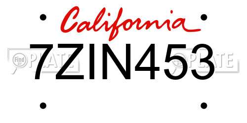 7ZIN453 California License Plate