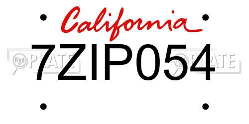 7ZIP054 California License Plate