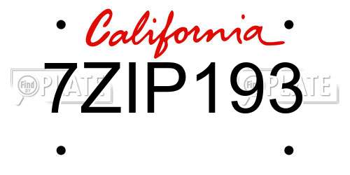 7ZIP193 California License Plate