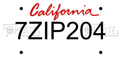 7ZIP204 California License Plate