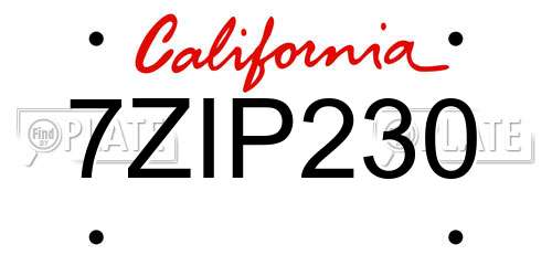 7ZIP230 California License Plate