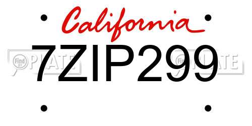 7ZIP299 California License Plate