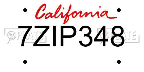 7ZIP348 California License Plate