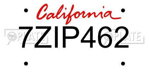 7ZIP462 California License Plate