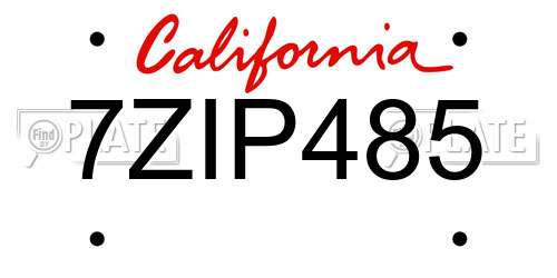 7ZIP485 California License Plate