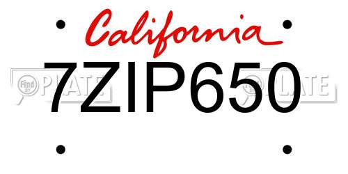 7ZIP650 California License Plate