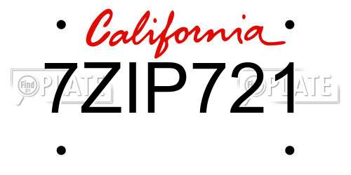 7ZIP721 California License Plate