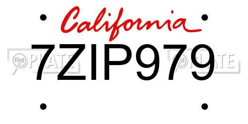 7ZIP979 California License Plate