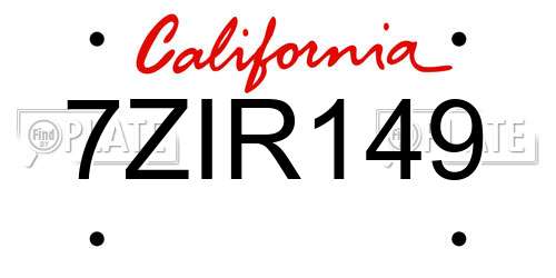 7ZIR149 California License Plate