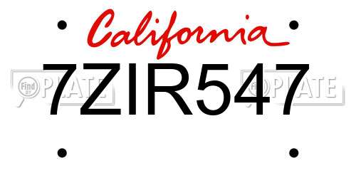 7ZIR547 California License Plate