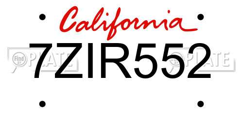 7ZIR552 California License Plate