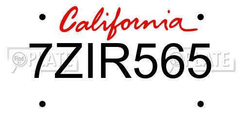 7ZIR565 California License Plate