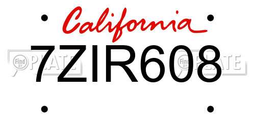 7ZIR608 California License Plate