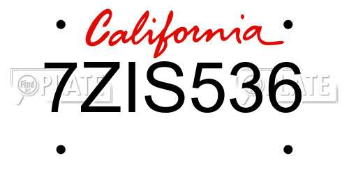 7ZIS536 California License Plate