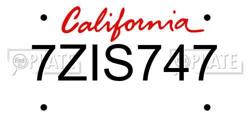 7ZIS747 California License Plate