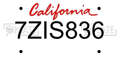 7ZIS836 California License Plate