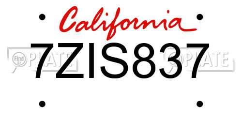 7ZIS837 California License Plate