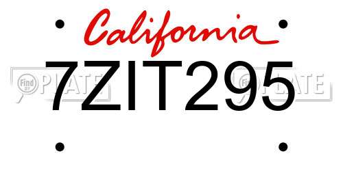 7ZIT295 California License Plate