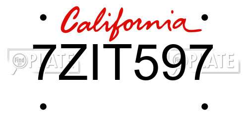 7ZIT597 California License Plate