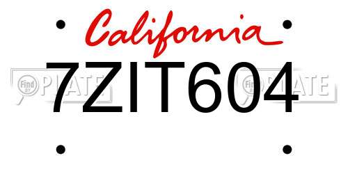 7ZIT604 California License Plate