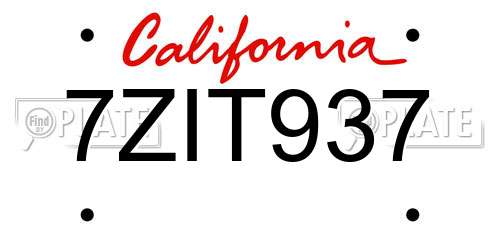 7ZIT937 California License Plate