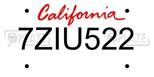 7ZIU522 California License Plate