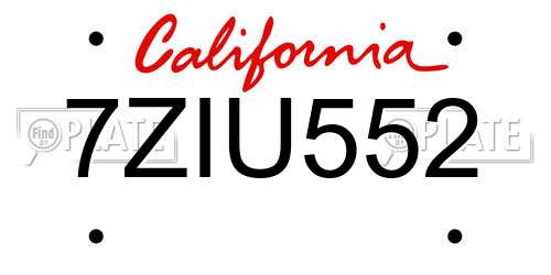 7ZIU552 California License Plate