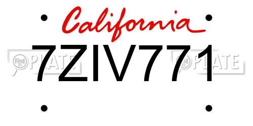 7ZIV771 California License Plate
