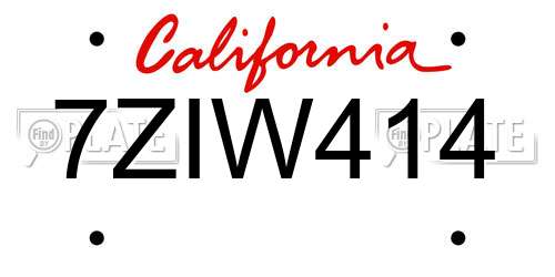 7ZIW414 California License Plate