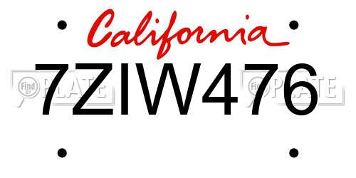 7ZIW476 California License Plate