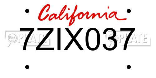7ZIX037 California License Plate