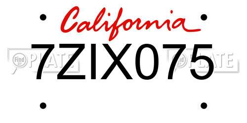 7ZIX075 California License Plate