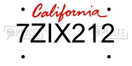 7ZIX212 California License Plate