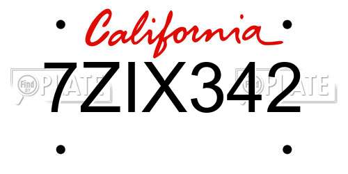 7ZIX342 California License Plate