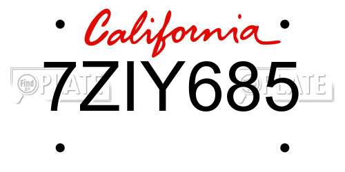 7ZIY685 California License Plate