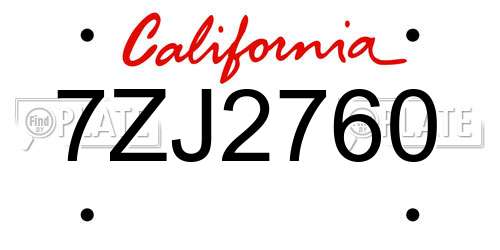 7ZJ2760 California License Plate