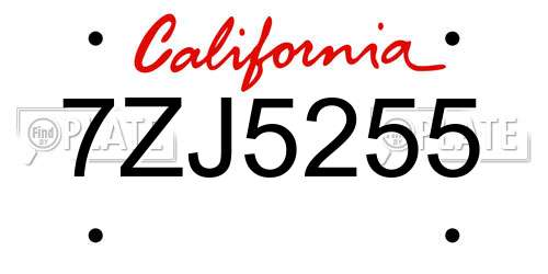 7ZJ5255 California License Plate