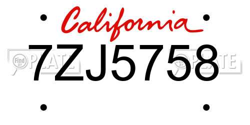 7ZJ5758 California License Plate