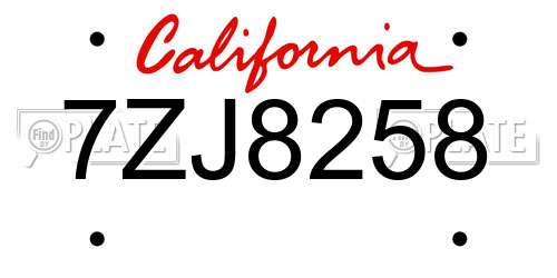 7ZJ8258 California License Plate